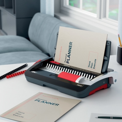 Masina de indosariat GBC CombBind CB12, manuala, cu spire din plastic, A4, 12/165 coli, negru-argintiu